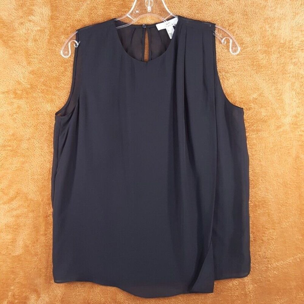 HALSTON Top Womens Small Black Layered Draped Keyhole Sheer Sleeveless Tank